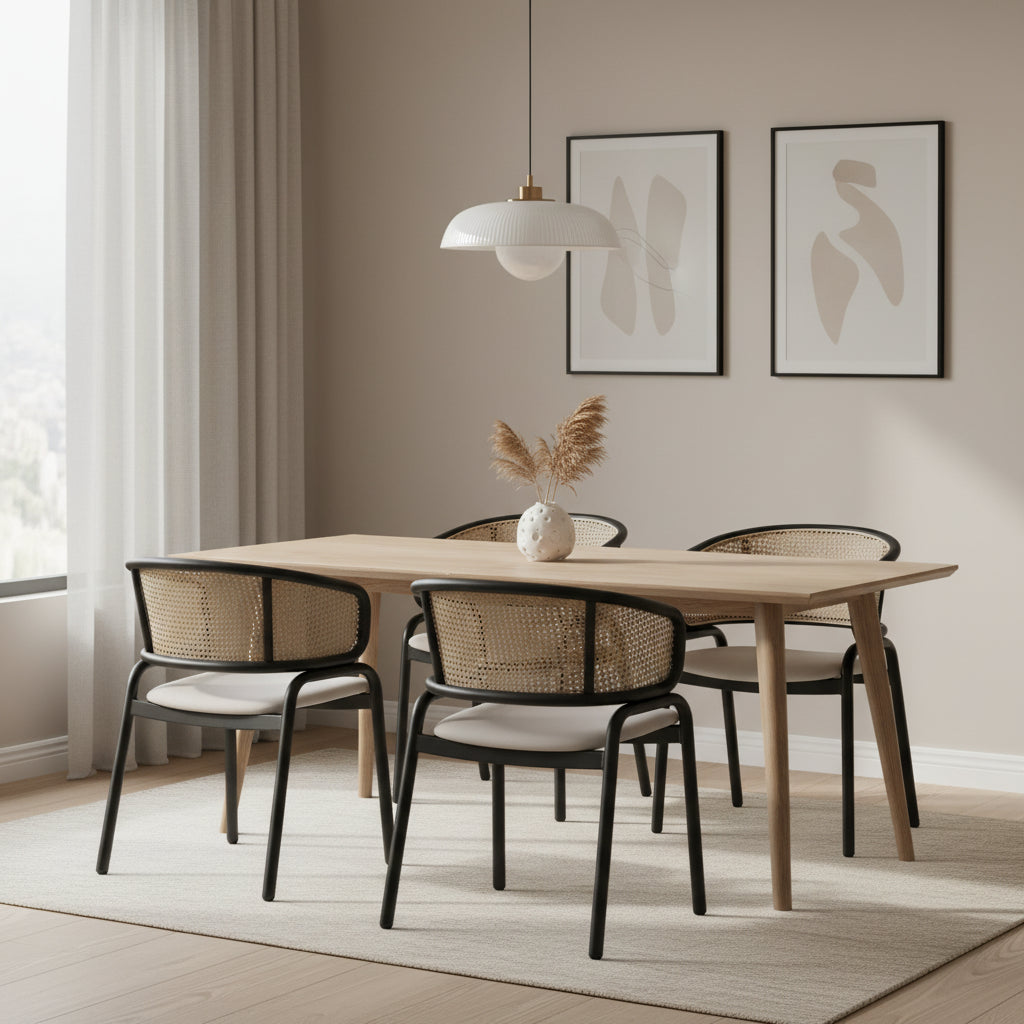LeisureMod Ervilla Modern Dining Chairs Set of 2  Upholstered Seat, Black Steel Frame, Stylish Dining Room, Kitchen, Cafe, Table Seating