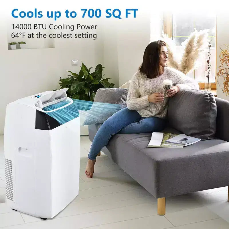 Climatiseur portable 14000 BTU 3 en 1 avec télécommande, mode froid, double moteur et balayage automatique