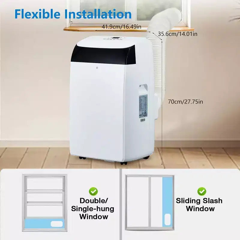 Climatiseur portable 14000 BTU 3 en 1 avec télécommande, mode froid, double moteur et balayage automatique