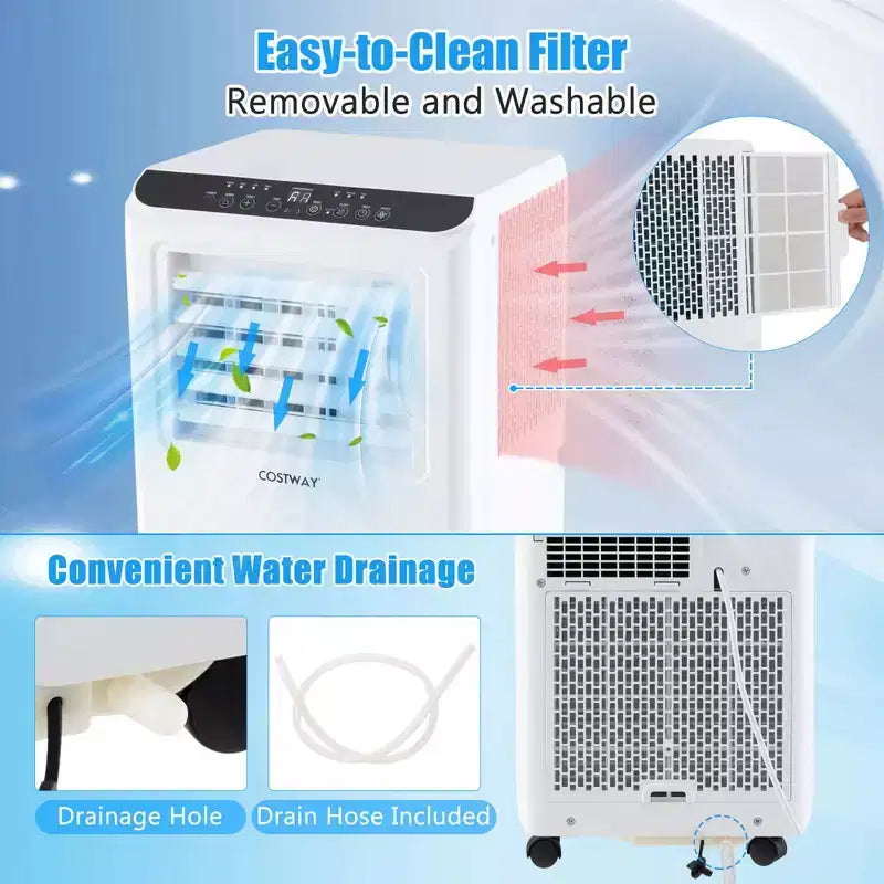 Climatiseur portable Costway 8000 BTU 3-en-1 Refroidisseur d'air Déshumidificateur Ventilateur Minuteur 24H 5000 BTU (8000 BTU ASHRAE)