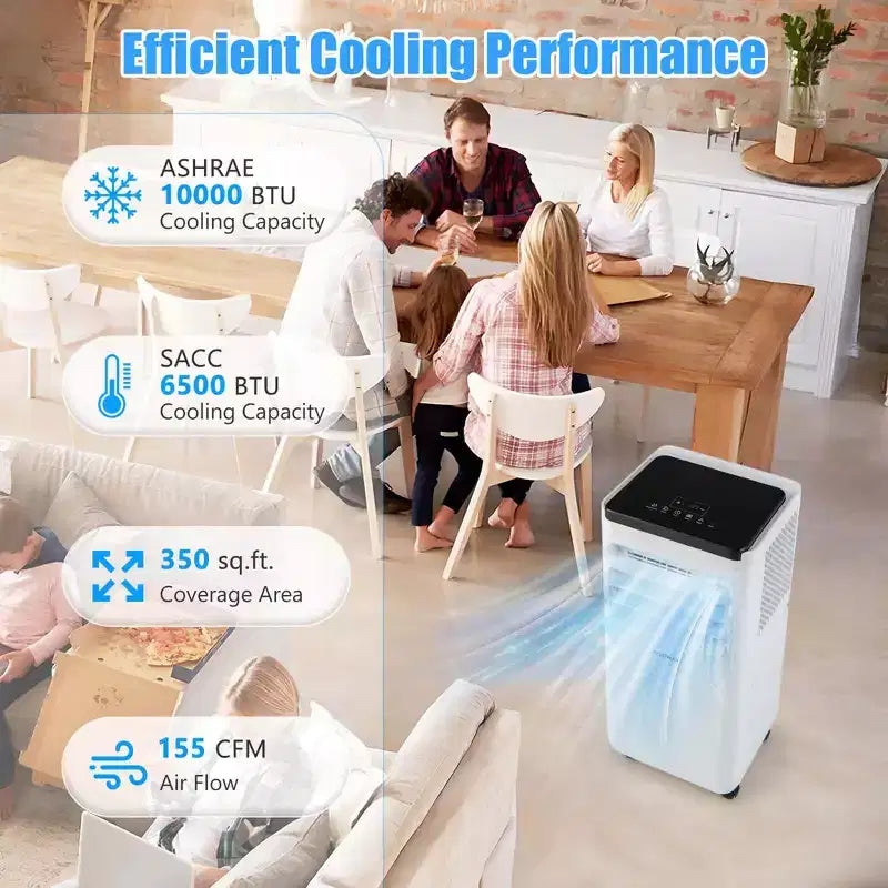 Climatiseur portable Costway 6500 BTU (10000 BTU ASHRAE) refroidit jusqu'à 32,5 m² avec ventilateur et déshumidificateur