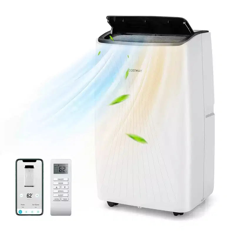 Climatiseur portable Costway 9200 BTU (14000 BTU ASHRAE) avec chauffage, unité de climatisation domestique intelligente compatible Wi-Fi