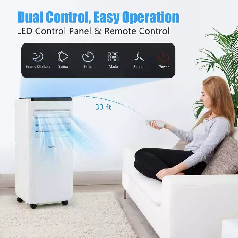 Climatiseur portable Costway 8000 BTU refroidit jusqu'à 23 m² avec ventilateur et déshumidificateur 5000 BTU (8000 BTU ASHRAE)