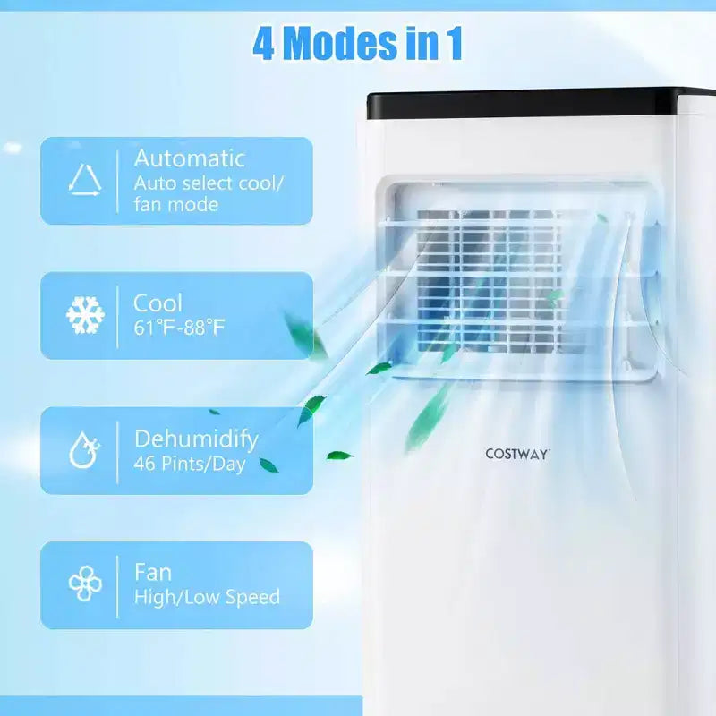 Climatiseur portable Costway 8000 BTU refroidit jusqu'à 23 m² avec ventilateur et déshumidificateur 5000 BTU (8000 BTU ASHRAE)