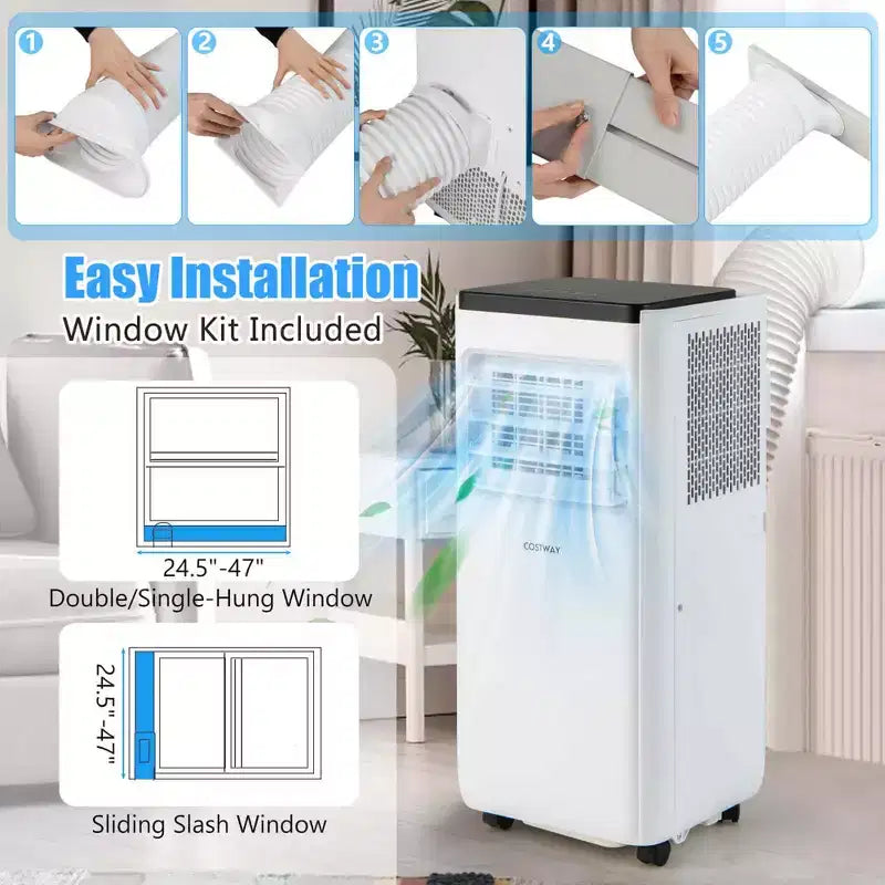 Climatiseur portable Costway 8000 BTU refroidit jusqu'à 23 m² avec ventilateur et déshumidificateur 5000 BTU (8000 BTU ASHRAE)
