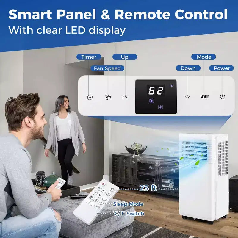 Climatiseur portable Costway 8000 BTU 3-en-1 avec ventilateur et déshumidificateur mode veille 5100 BTU (8000 BTU ASHRAE)