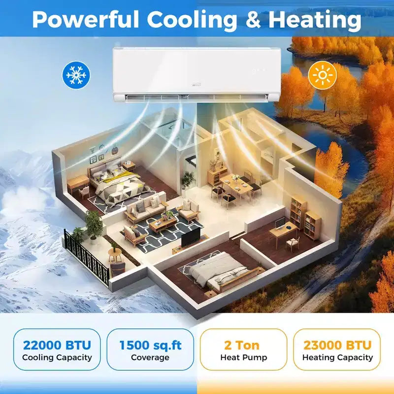 Climatiseur et Chauffage Mini Split Costway 24000 BTU avec Wifi et Pompe à Chaleur Noir/Blanc