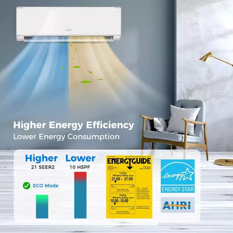 Climatiseur et Chauffage Mini Split Costway 24000 BTU avec Wifi et Pompe à Chaleur Noir/Blanc