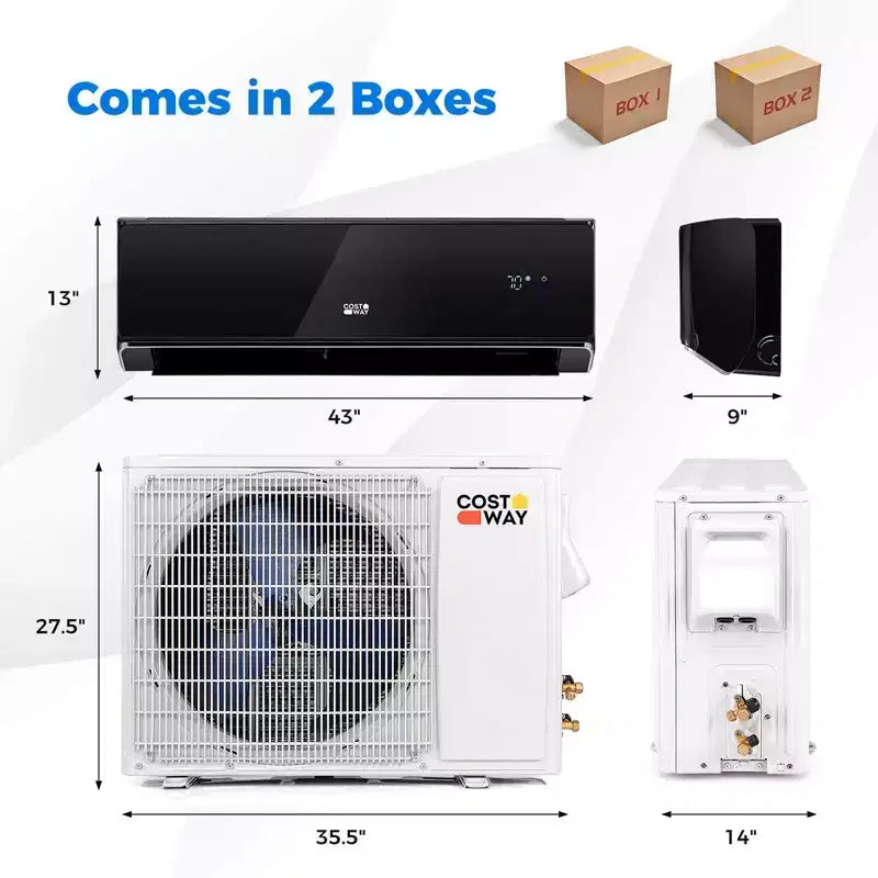 Climatiseur et Chauffage Mini Split Costway 24000 BTU avec Wifi et Pompe à Chaleur Noir/Blanc