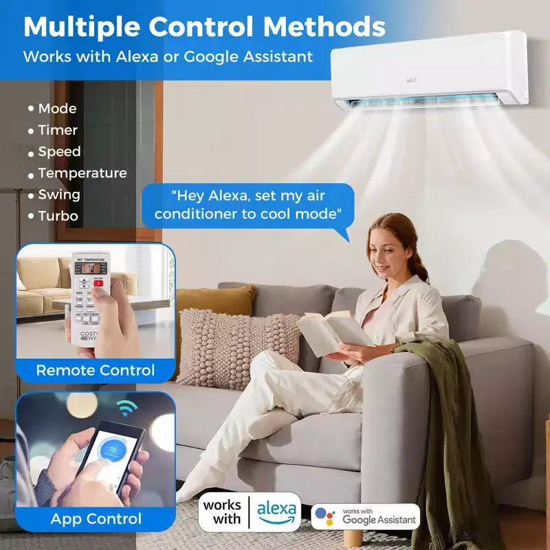 Climatiseur et Chauffage Mini Split Costway 12000 BTU avec Wifi et Pompe à Chaleur Noir/Blanc
