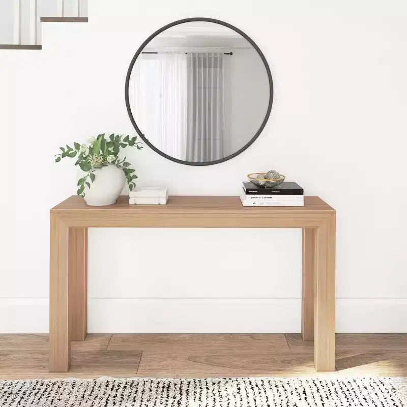 Mesa consola de 56", madera maciza, estilo estrecho moderno, negro / rubio / nogal americano