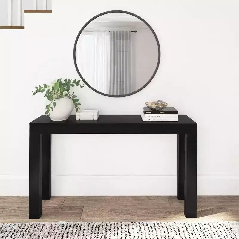 Mesa consola de 56", madera maciza, estilo estrecho moderno, negro / rubio / nogal americano
