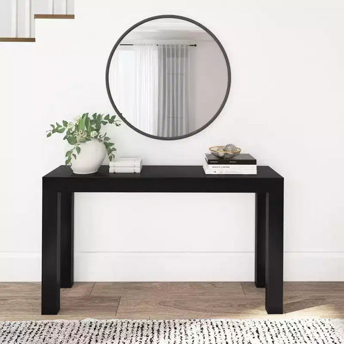 Mesa consola de 56", madera maciza, estilo estrecho moderno, negro / rubio / nogal americano