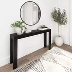 Mesa consola de 56", madera maciza, estilo estrecho moderno, negro / rubio / nogal americano