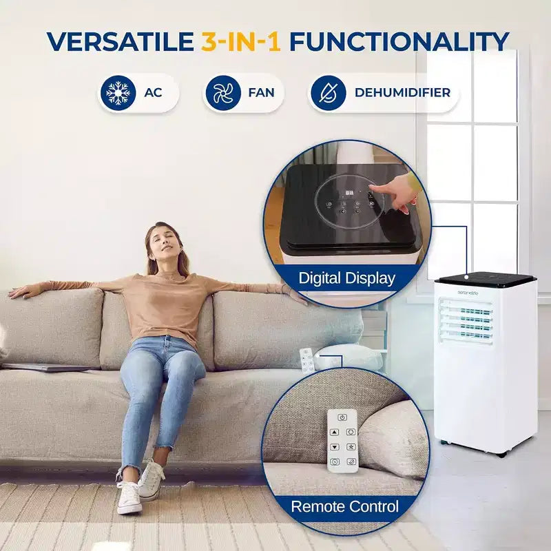 Climatiseur portable SereneLife SLACP803 avec déshumidificateur et ventilateur, 8000 BTU (blanc et noir)