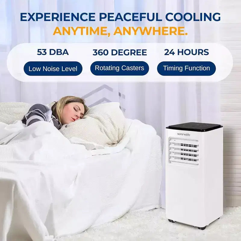 Climatiseur portable SereneLife SLACP803 avec déshumidificateur et ventilateur, 8000 BTU (blanc et noir)