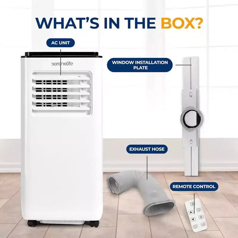 Climatiseur portable SereneLife SLACP803 avec déshumidificateur et ventilateur, 8000 BTU (blanc et noir)