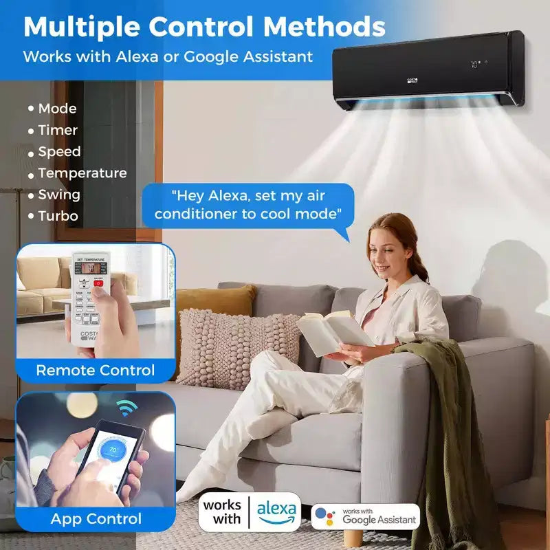 Climatiseur et Chauffage Mini Split Costway 18000 BTU avec Wi-Fi et Pompe à Chaleur Blanc/Noir