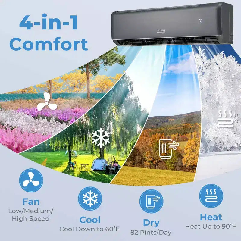 Climatiseur et Chauffage Mini Split Costway 18000 BTU avec Pompe à Chaleur