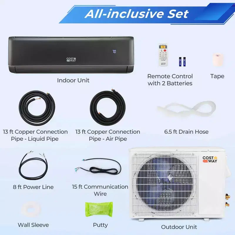 Climatiseur et Chauffage Mini Split Costway 18000 BTU avec Pompe à Chaleur