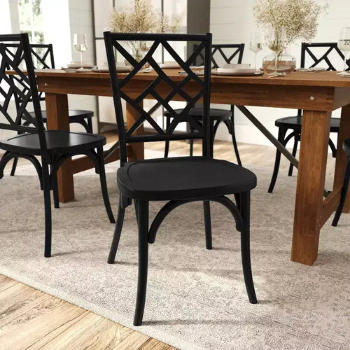 Merrick Lane Solid Wood Dining Chair with Stackable Design, Ornate Seat Back Accenting, and Elegant Finish
