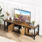Mueble de TV rústico marrón de 58 pulgadas con almacenamiento, 2 estantes cerrados y 2 abiertos, para televisores de hasta 65 pulgadas, montaje por 1 persona