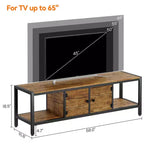 Mueble de TV rústico marrón de 58 pulgadas con almacenamiento, 2 estantes cerrados y 2 abiertos, para televisores de hasta 65 pulgadas, montaje por 1 persona