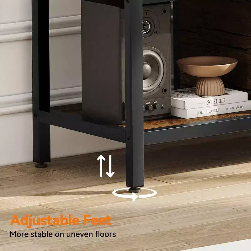 Mueble de TV rústico marrón de 58 pulgadas con almacenamiento, 2 estantes cerrados y 2 abiertos, para televisores de hasta 65 pulgadas, montaje por 1 persona